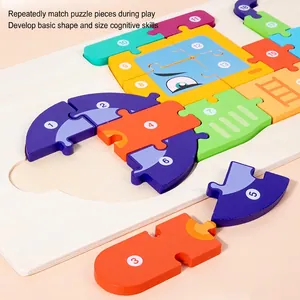 Educational wooden number puzzle toy with colorful blocks for kids' cognitive learning