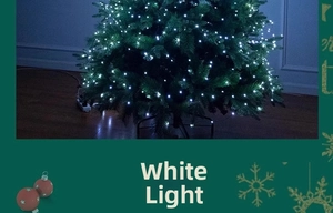 Detail of white light LED copper wire strings glowing on a decorative Christmas tree