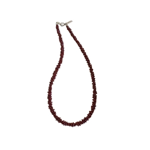 Deep red natural stone chip beaded necklace with adjustable silver lobster clasp extender