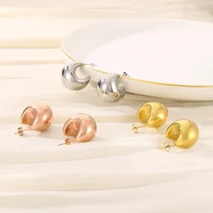 Stainless Steel Hollow C Shaped Hoop Earrings Mirror Polished Geometric Design Gold Plated Stud Earrings For Women