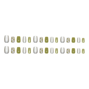 Green glitter cat eye press-on nails with silver shimmer and square shape set