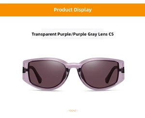 Front view of C5 trendy polarized sunglasses with transparent purple TR90 square frame