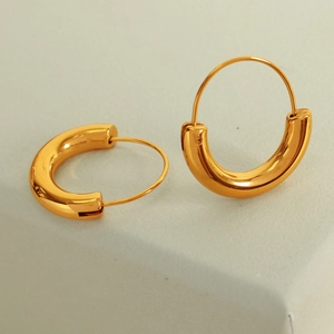 Minimalist 18K gold plated stainless steel chunky hoop earrings for women