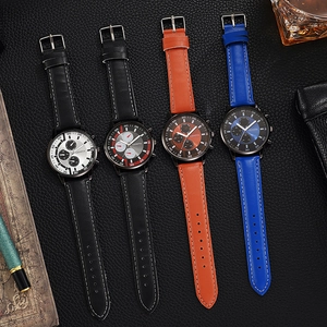Men's business quartz watches with sunray dials and leather straps in four classic colors