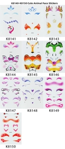 Close-up of 10 colorful butterfly and unicorn waterproof face tattoos for party makeup