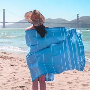Striped Turkish Beach Towel Quick Dry Polyester Cotton Blend Bath Towel With Tassels For Spa Yoga Pool Sauna
