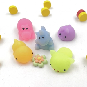 Cute TPR squishy animal toys including pink hippo and yellow chick for stress relief