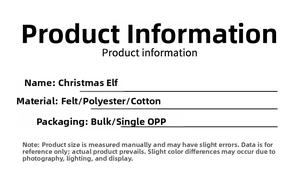 Detailed technical specifications for felt fabric Christmas gnome elf dolls and materials