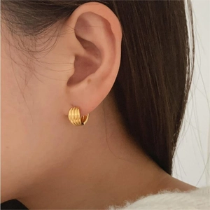 Close-up of gold-plated 925 sterling silver hoop earrings with vertical ribbed texture