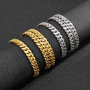 Set of four 8mm gold and silver stainless steel Cuban link bracelets for men's fashion