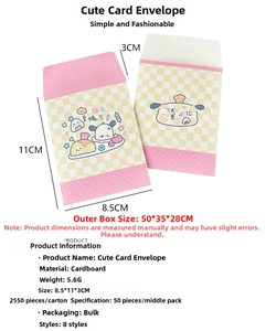 Detail view of cartoon pattern packaging envelope for idol cards with pink grid design