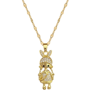 Titanium steel girl pendant necklace with sparkling crystals and elegant gold finish