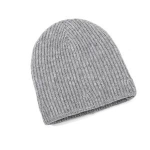Classic light gray ribbed knit beanie with rolled edge for autumn and winter warmth