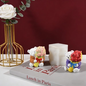 Cute teddy bear flower bouquet resin molds for DIY scented candles and plaster crafts