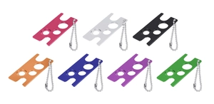 Set of seven colorful aluminum essential oil bottle openers with ball chain keychains