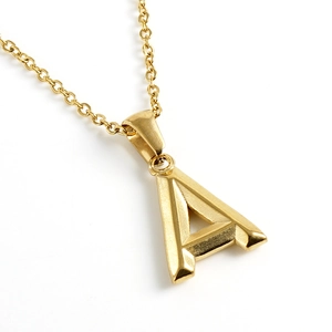 Polished 18K gold-plated 3D letter A pendant necklace on a minimalist link chain