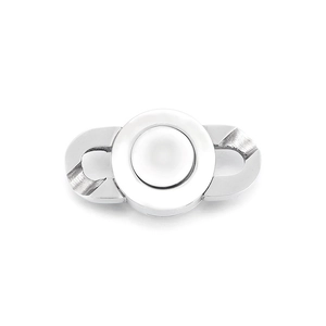 Polished stainless steel skull Cuban chain buckle with CNC rhinestones on white background