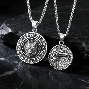 Wikinger Wolfskopf Anhänger Halskette Edelstahl Vintage Runen Adler Kompass Medaillon Punk Herren Schmuck Geschenk