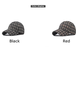 Détails des casquettes de baseball épaisses à motif pied-de-poule en noir et rouge
