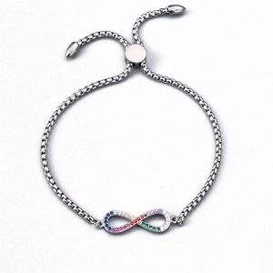 Verstellbares Infinity-Armband mit Regenbogen-Zirkonia auf einer Silberkette