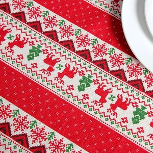 Christmas reindeer and snowflake pattern polyester cotton linen blend tablecloth
