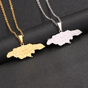 Jamaica Map Pendant Necklace Stainless Steel Ethnic Geometric Jewelry For Couples With Parishes Engraved