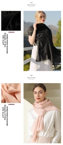 Detail of lightweight cotton linen scarf with soft fringe in black and pink colors