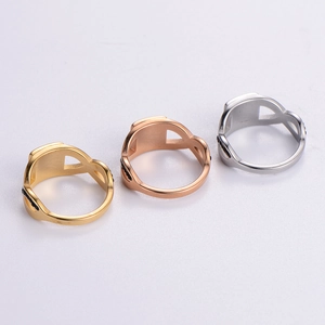 Three-piece minimalist polished metal rings in gold, rose gold, and silver finishes