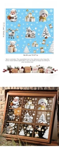 Detailed view of 3D Christmas window stickers featuring Santa and Snowman in 33x30 inch size