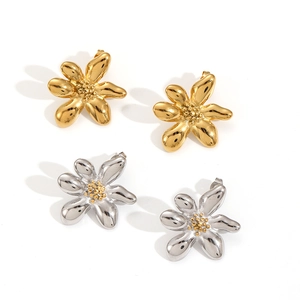 Boucles d'oreilles fleurs minimalistes en acier inoxydable doré 18k et argent