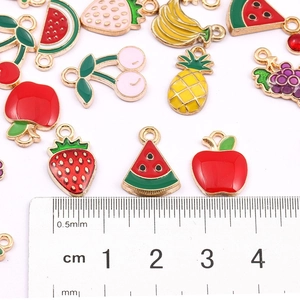 Mini alloy fruit charms set including strawberry watermelon and pineapple for DIY jewelry