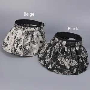 Classic Toile de Jouy print open top sun visor hat with wide brim in beige and black