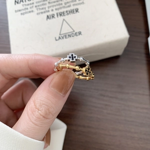 925 Sterling Silver Open Ring With Black Zircon Cross Shape Retro Gothic Beaded Band Adjustable Minimalist Jewelry