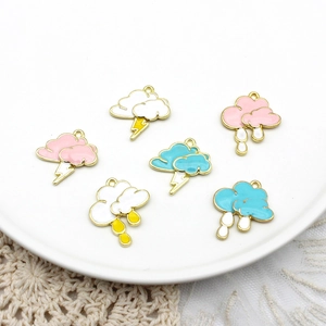 DIY clouds lightning pendants in gold-plated alloy with colorful enamel charms
