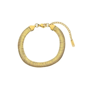 Elegante pulsera de cadena plana de serpiente bañada en oro de 18K con cierre ajustable
