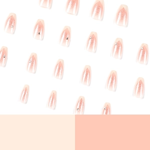 Pink gradient long coffin nails with silver glitter and rhinestone accents set