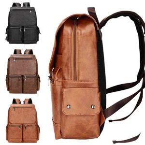 Retro PU leather backpack for men showing black and brown color options and side profile