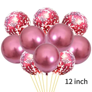 12 inch confetti balloon set featuring metallic pink-purple and transparent sequin balloons