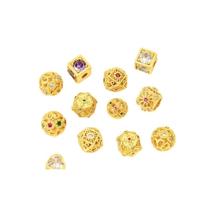 Golden sand gold beads with cubic zirconia in heart and square shapes for DIY jewelry
