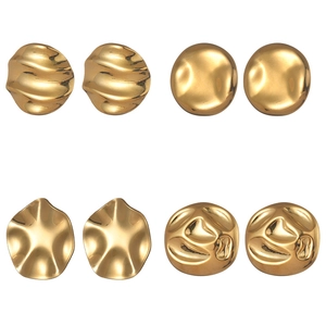 Golden irregular textured stainless steel stud earrings with 18K gold plating set
