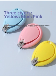 Sicherheits-Baby-Nagelknipser in Gelb, Blau und Rosa mit muschelförmigem Gehäusedesign