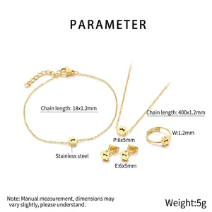 Detailed view of golden stainless steel cat paw jewelry set with sizes and specifications
