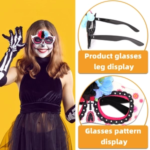 Day of the Dead floral mask glasses for Halloween party with colorful glitter detail
