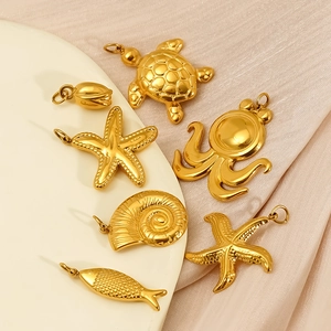Ocean Marine Pendants 18K Gold Plated 304 Stainless Steel DIY Jewelry Making Starfish Turtle Shell Octopus Waterproof