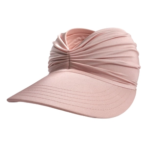 Women's light pink pleated sun visor with wide brim and elastic fabric for UV protection