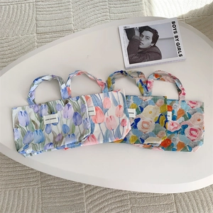 Sac À Main En Toile Fleuri Peinture À L'Huile Rétro Mini Cabas Portable Imprimé Fleurs Pour Femme Quotidien