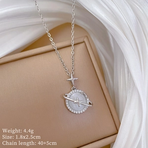 Detail view of cat eye stone planet necklace with size 1.8x2.5cm and chain 40+5cm