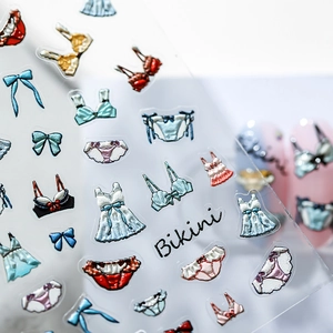 Autocollants nail art 3D bikini et nœud pour manucure de plage thème Hawaï