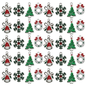 Assorted Christmas alloy enamel charms including trees, snowflakes and hats for DIY jewelry