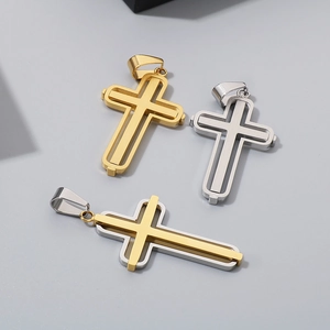Minimalist hollow stainless steel cross pendants in gold, silver and two-tone finishes